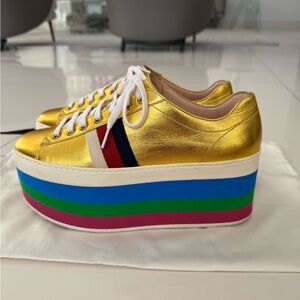 Gucci Metallic Nappa Sylvie Web Peggy Platform Sneakers